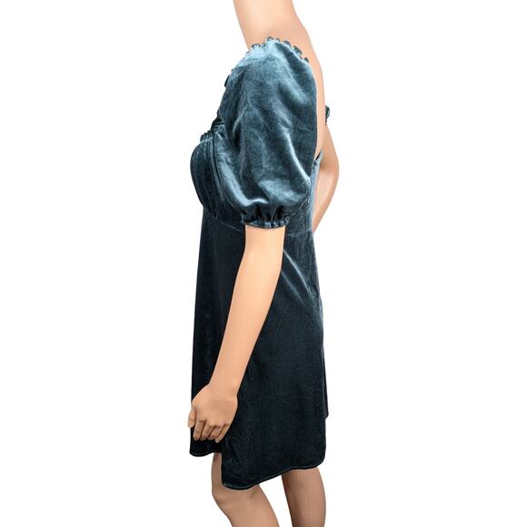 Urban Outfitters Cassandra Green Velvet Puff Sleeve Empire Milkmaid Mini Dress M - Picture 7 of 11